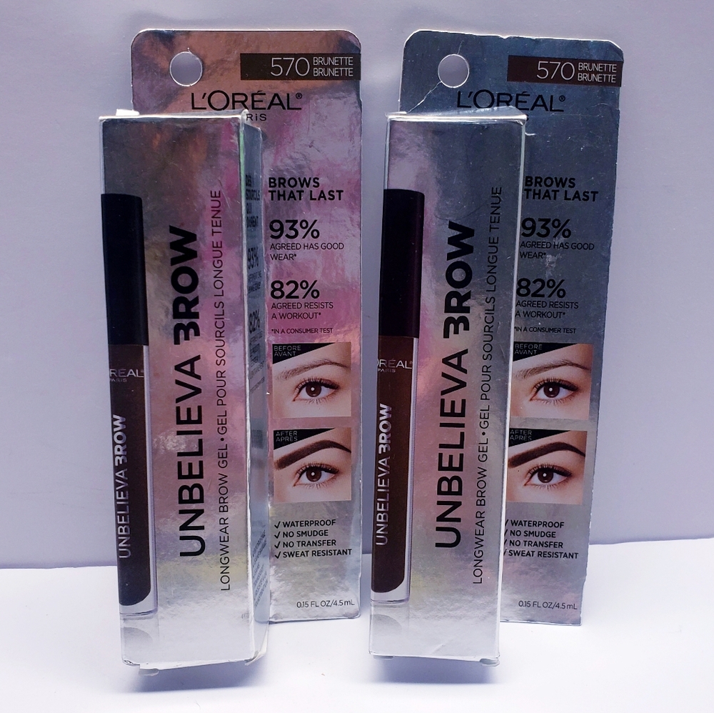 L’Oréal Unbelieva Brow Longwear Waterproof Tinted Brow Gel, 570 BRUNETTE(2 pack)